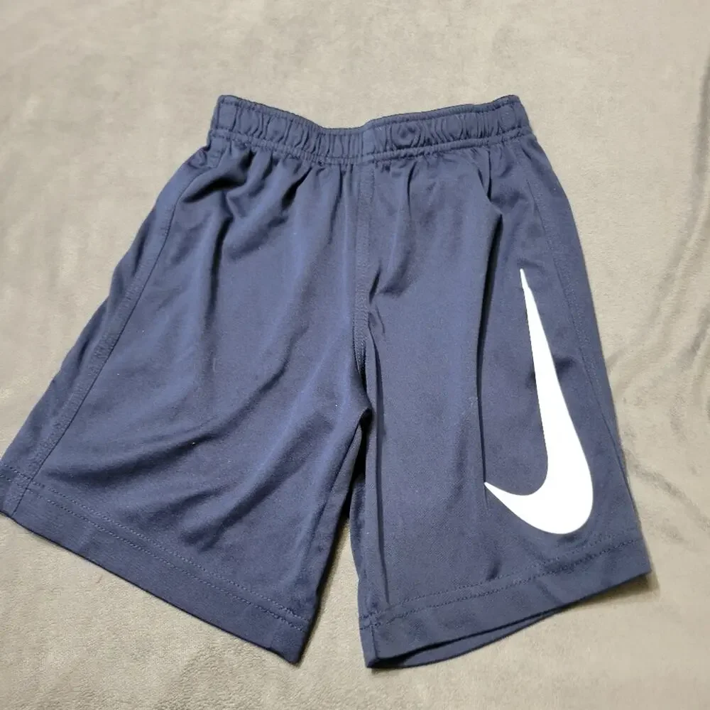 Nike Dri-Fit Boys Basketball Shorts Size 7 Long Blue Comfort Stretch Pull On Tie
